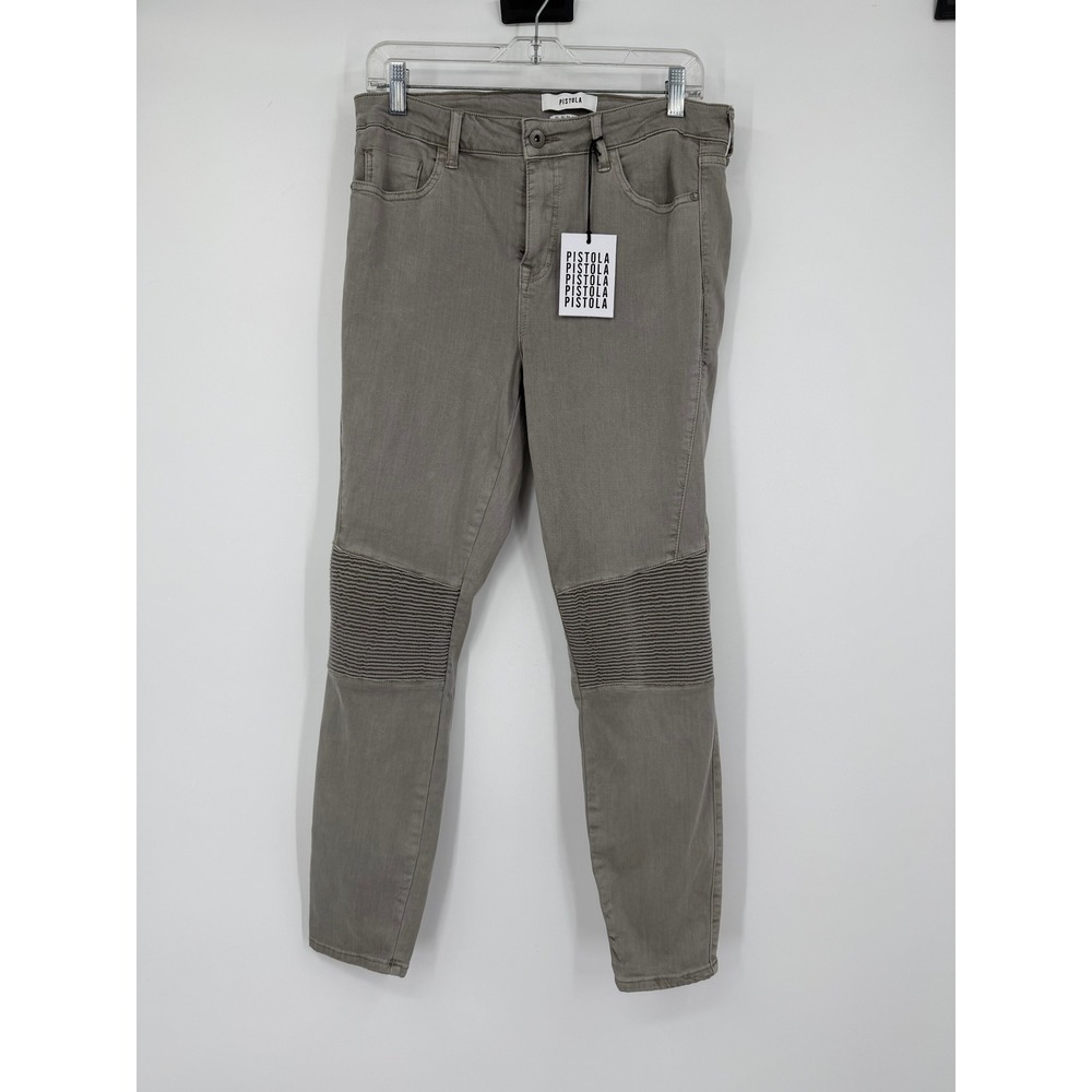 Pistola Womens Skinny Moto Jeans Stone Grey Ribbed Knee P6268TLT-SGR Size 31 NEW